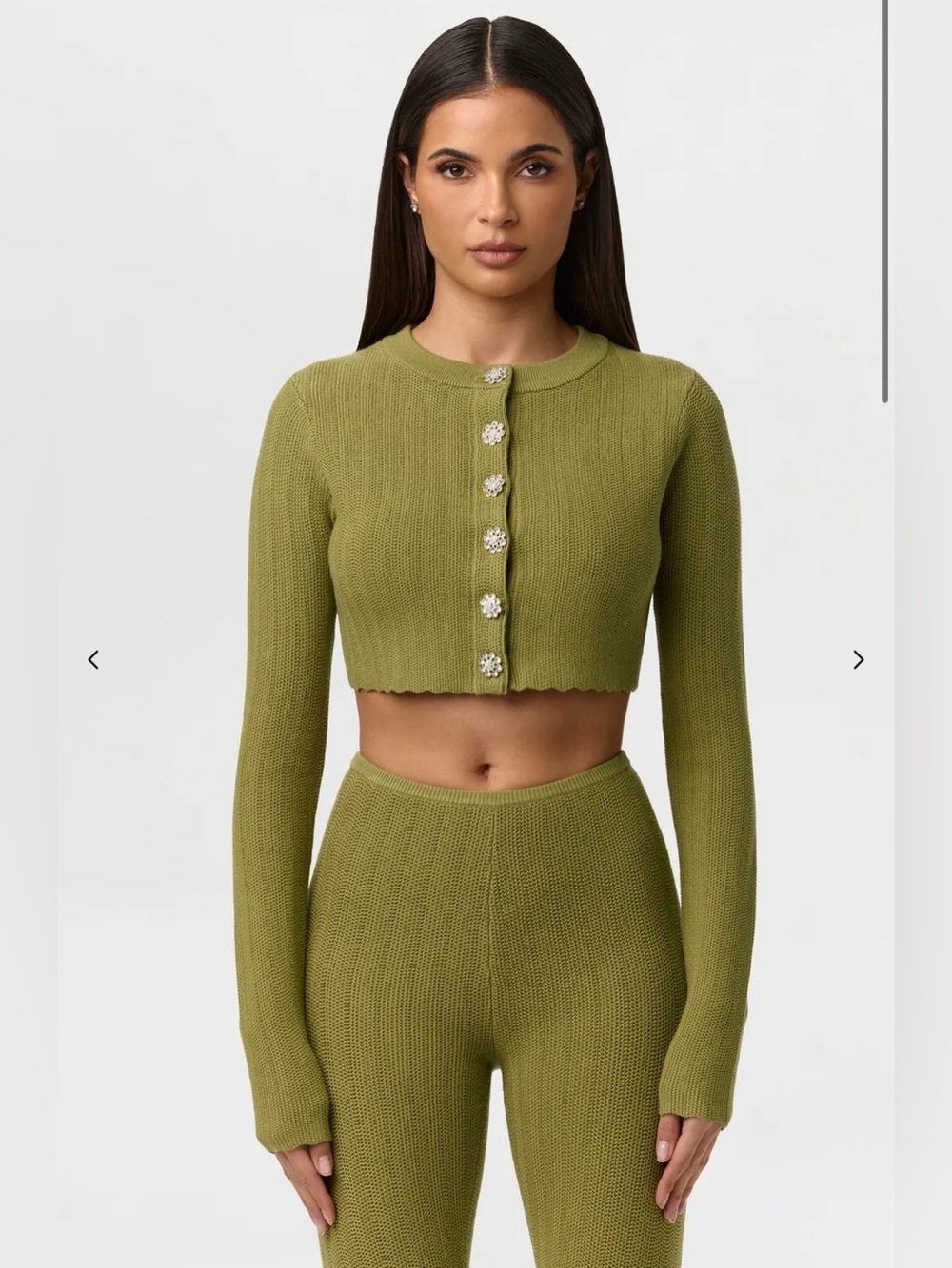 Naked Wardrobe Knit Button Up Crop Cardigan Sage